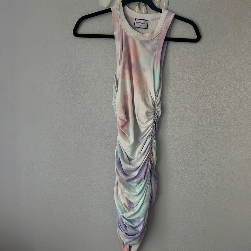 Tie dye rouged body con dress